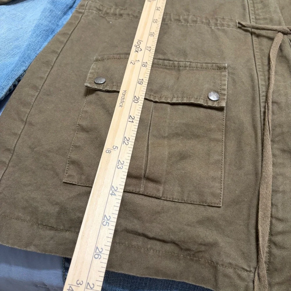 Blu Pepper Womens Olive Green Utility Anorak Hooded Jacket Small Striped Lining